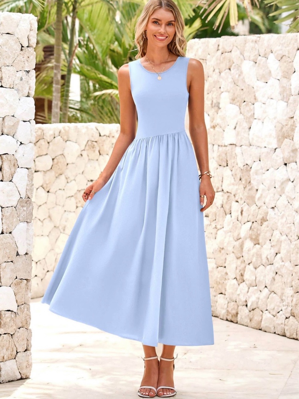 Pretty Garden Sleeveless Light Blue Maxi Dress - Classic Summer Style